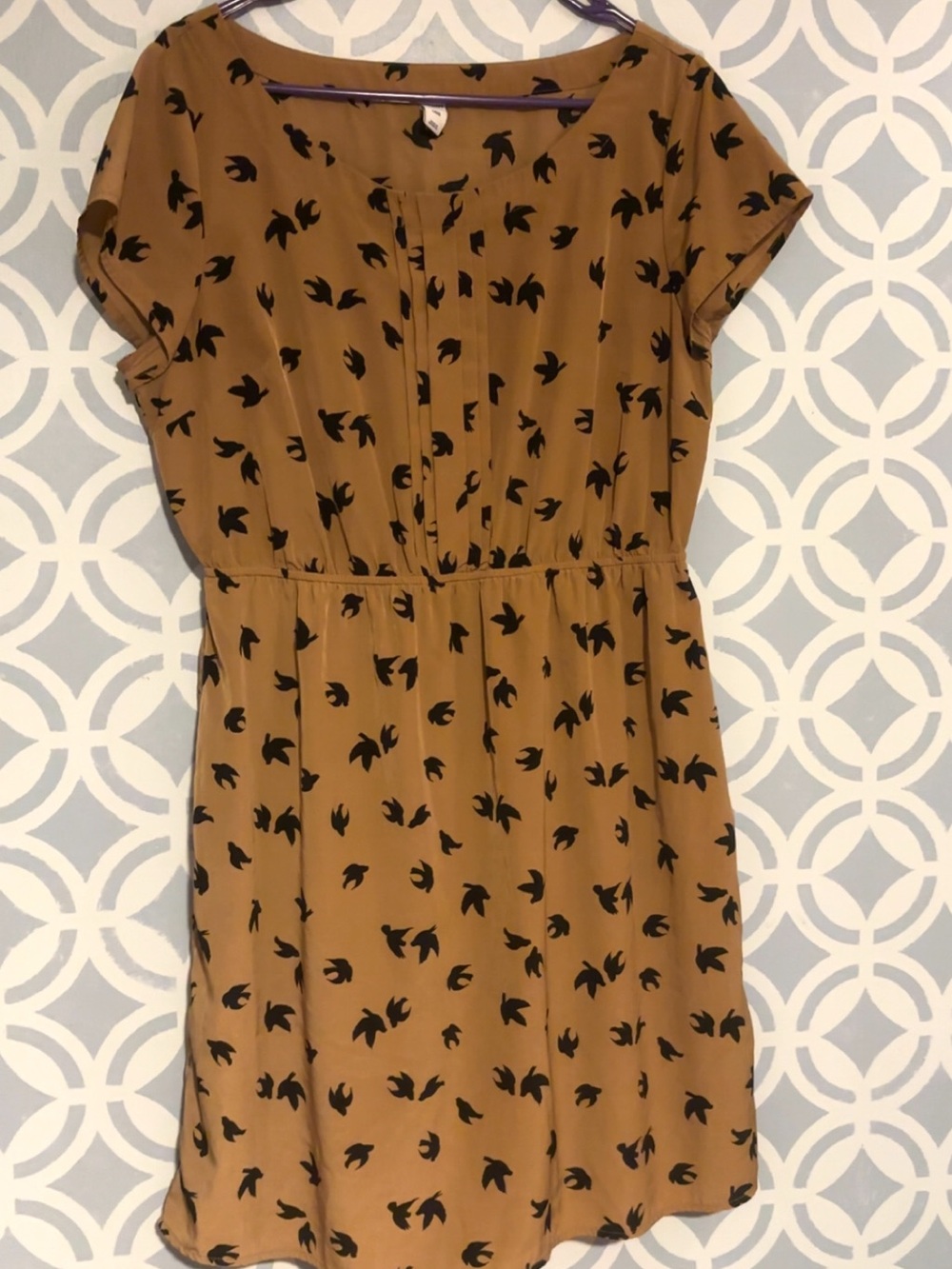 Old Navy Mustard Mini Dress with Black Bird Print